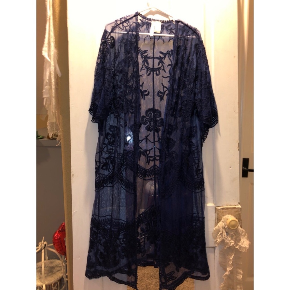 Forgotten Grace Lace Kimono Navy Blue